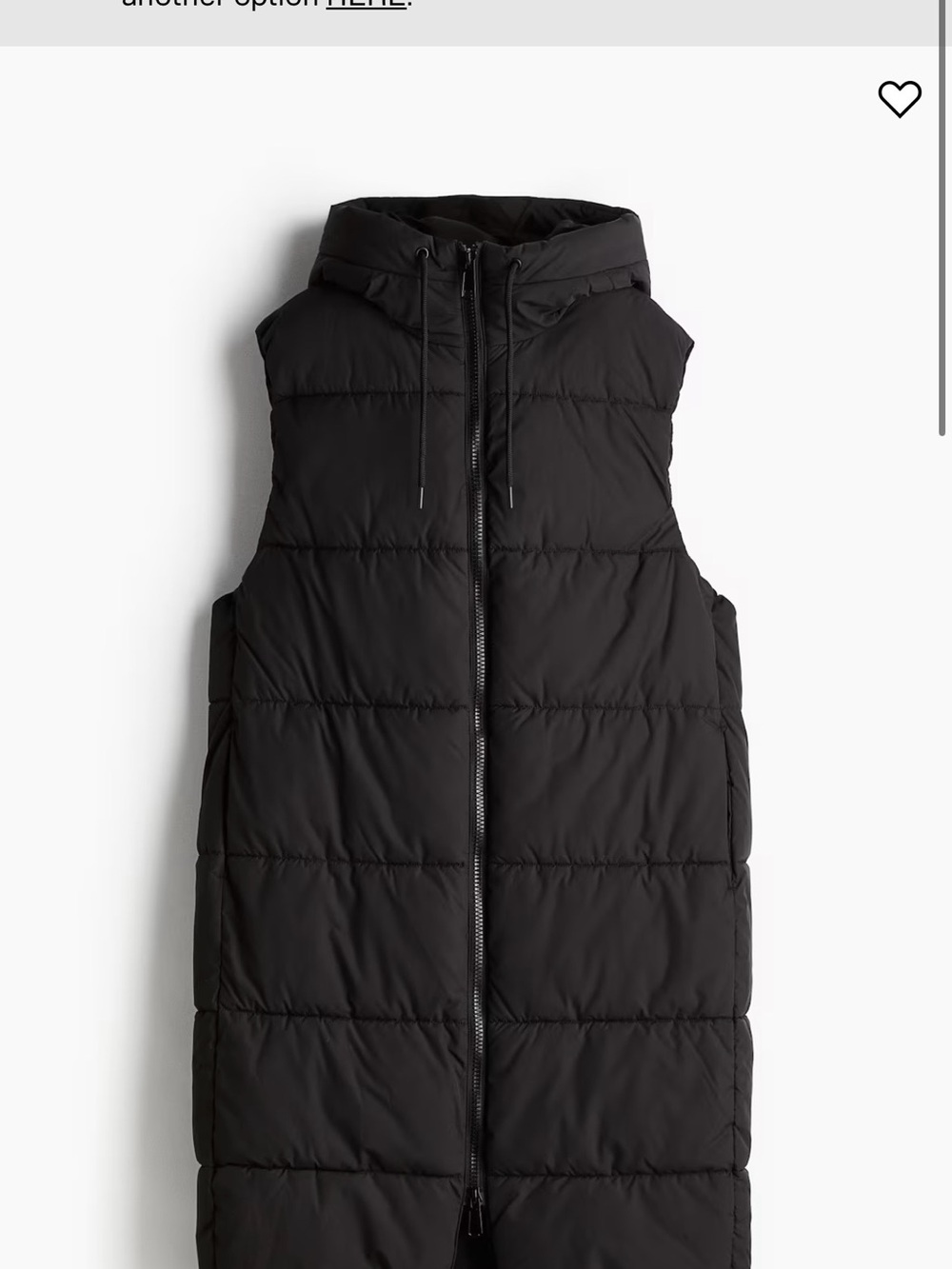 H&M Black Hooded Long Puffer Vest